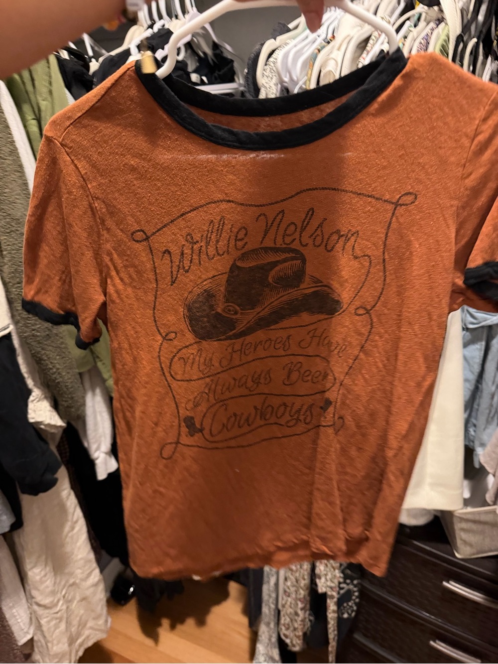 Cache Rust Ringer Tee with Black Trim - Willie Nelson Graphic
